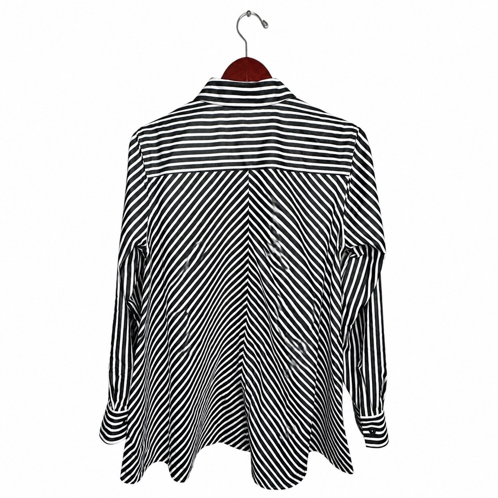 Foxcroft NYC Size 10 Non Iron Shirt Black White Striped Button Front Blouse - Picture 3 of 10